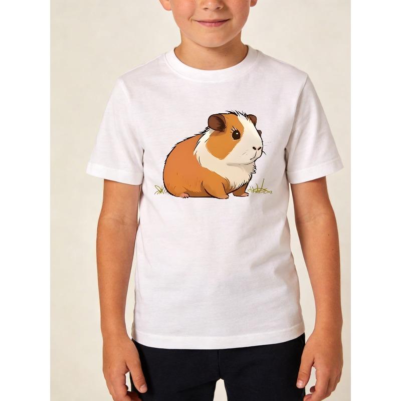 Boys Crewneck Short Sleeve T-Shirt, Fluffy Orange White Cartoon Guinea Pig Healing Cute Print 110 белый
