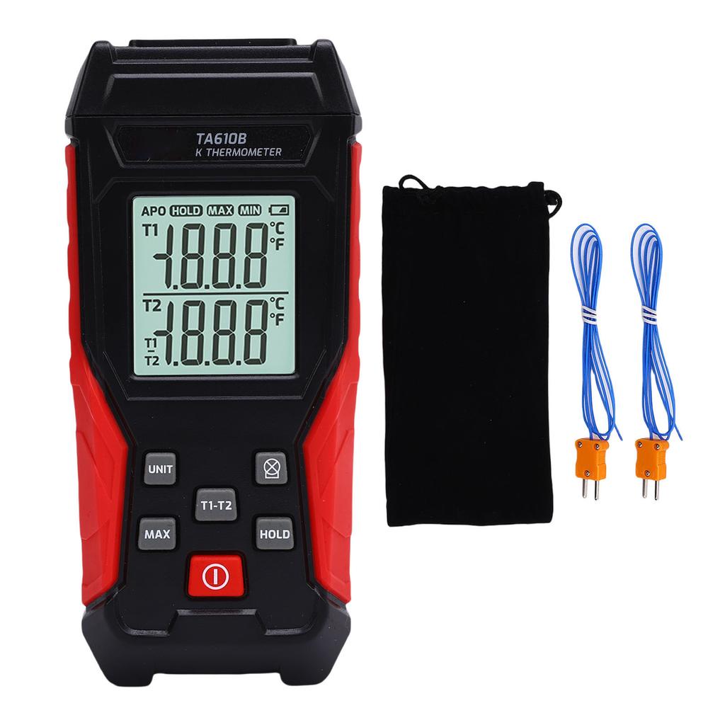 Digital K Type Thermometer with Probes 2 Channel Thermocouple Temperature Meter Backlit LCD Display Accurate Electronic