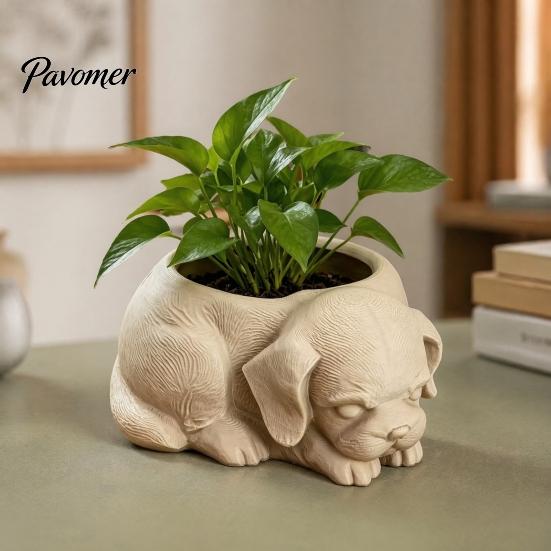 Artistic Puppy Ornament Pot Cute Planter, 3D Printed Decorative Plant Pot, Unique Handmade Painting Craft Dog Shaped Planter for Succulents
