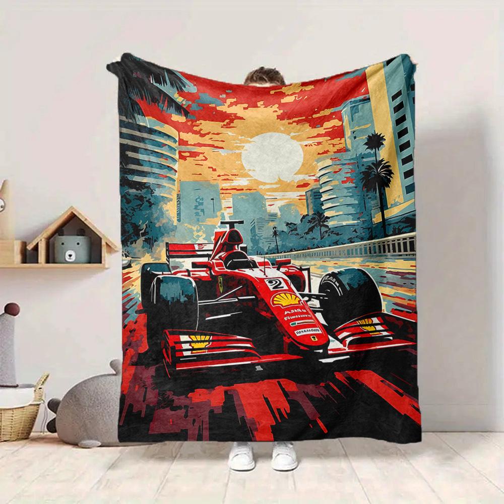 1pc Racing Car Blanket Lightweight Flannel Blanket Throw Blanket For Sofa, Bed, Travel, Camping, Livingroom, Office, Couch