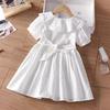 Girls White Princess Dress Summer Short Sleeve Kids Party Dress Elegant Casual Cotton Blend Clothing For Children