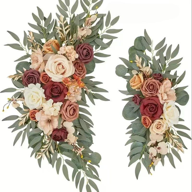 Fake Flower Wedding Arch Flower Set (2-piece Set), Used for Wedding Decoration, Ceremony, Reception, Background Music, Thanksgiving