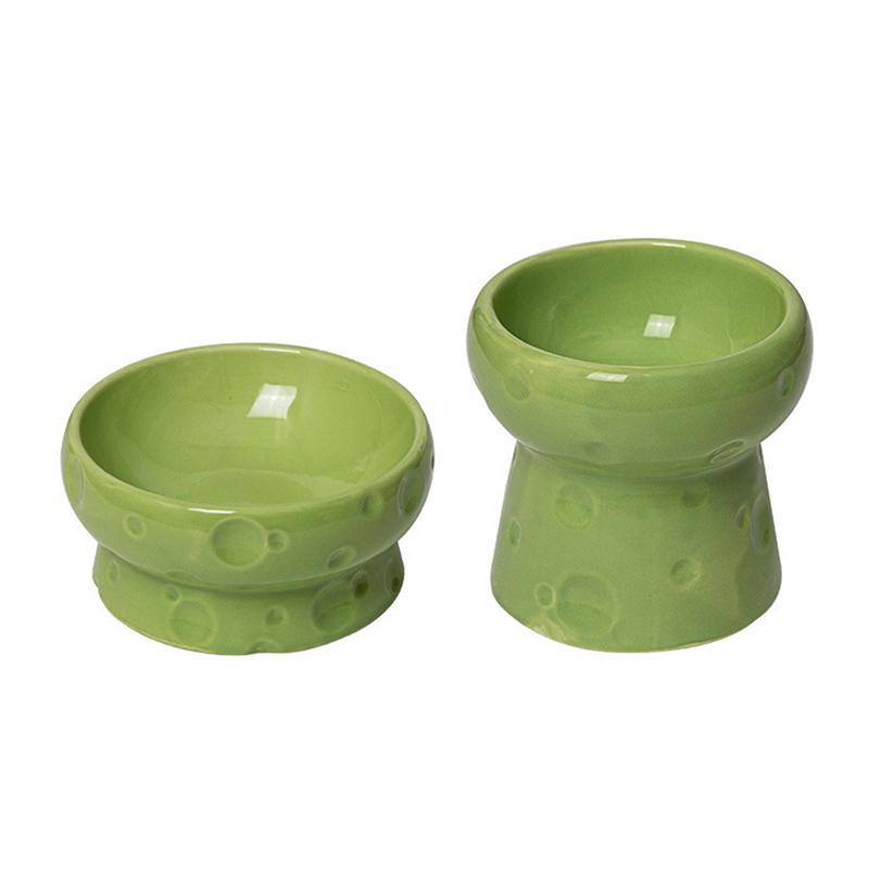 Ceramics Cat Bowl With Cheese Design Cat Food Bowl Water Plate Snack Dish Large Caliber Anti-Tip With Stand For Neck Protection