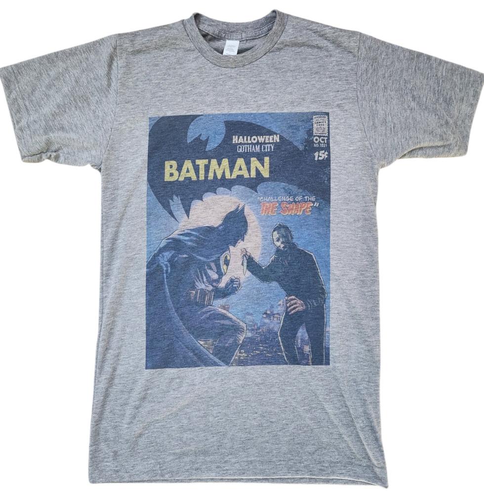 Men039 Batman vs Michael Myers  Halloween graphic Tshirt Gray Soft Style Vintage Unisex T-Shirt L