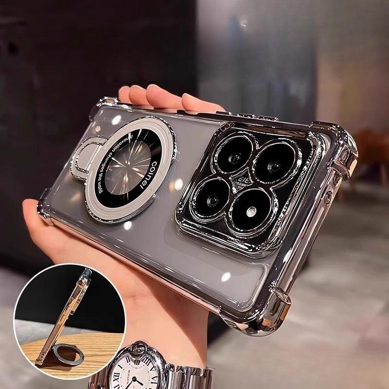 Clear Shockproof Magnetic Bracket Phone Case For Samsung S25 S24 S23 S22 S21 S20 Plus FE Ultra S25 Edge Soft Silicon Stand Cover