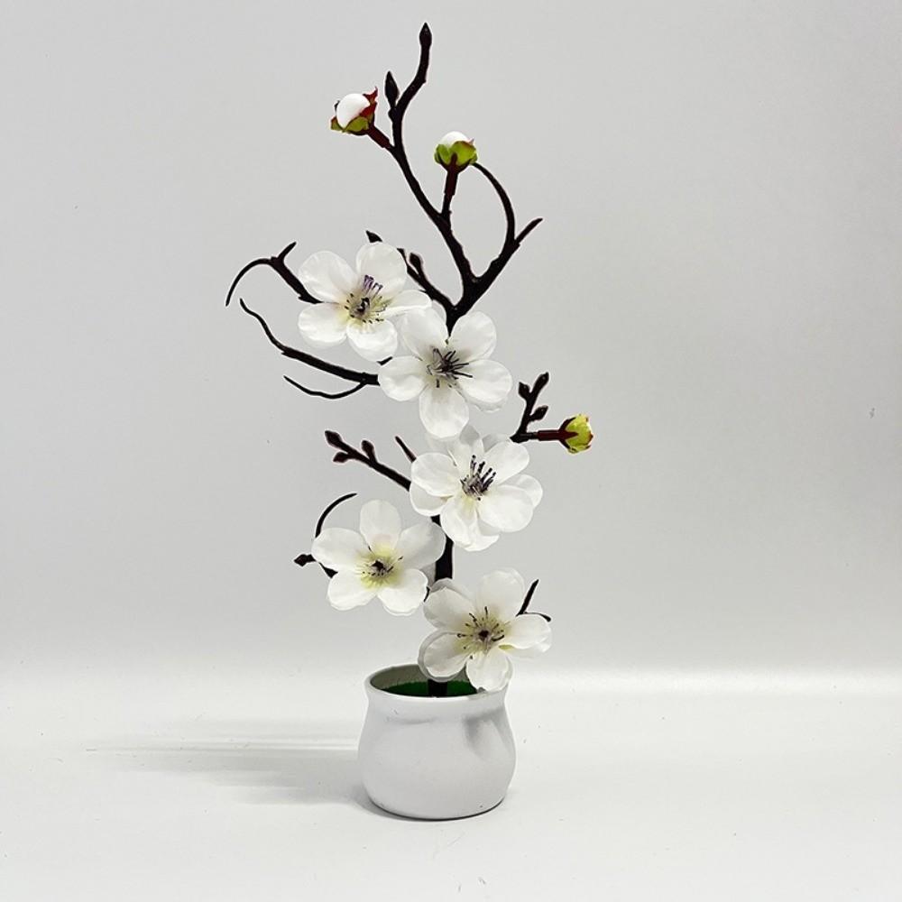 

Red Artificial Plum Potted Flowers Multi-Bloom Simulated Plastic Fake Flower White Flower Pot Decorative Blossom Bonsai білий