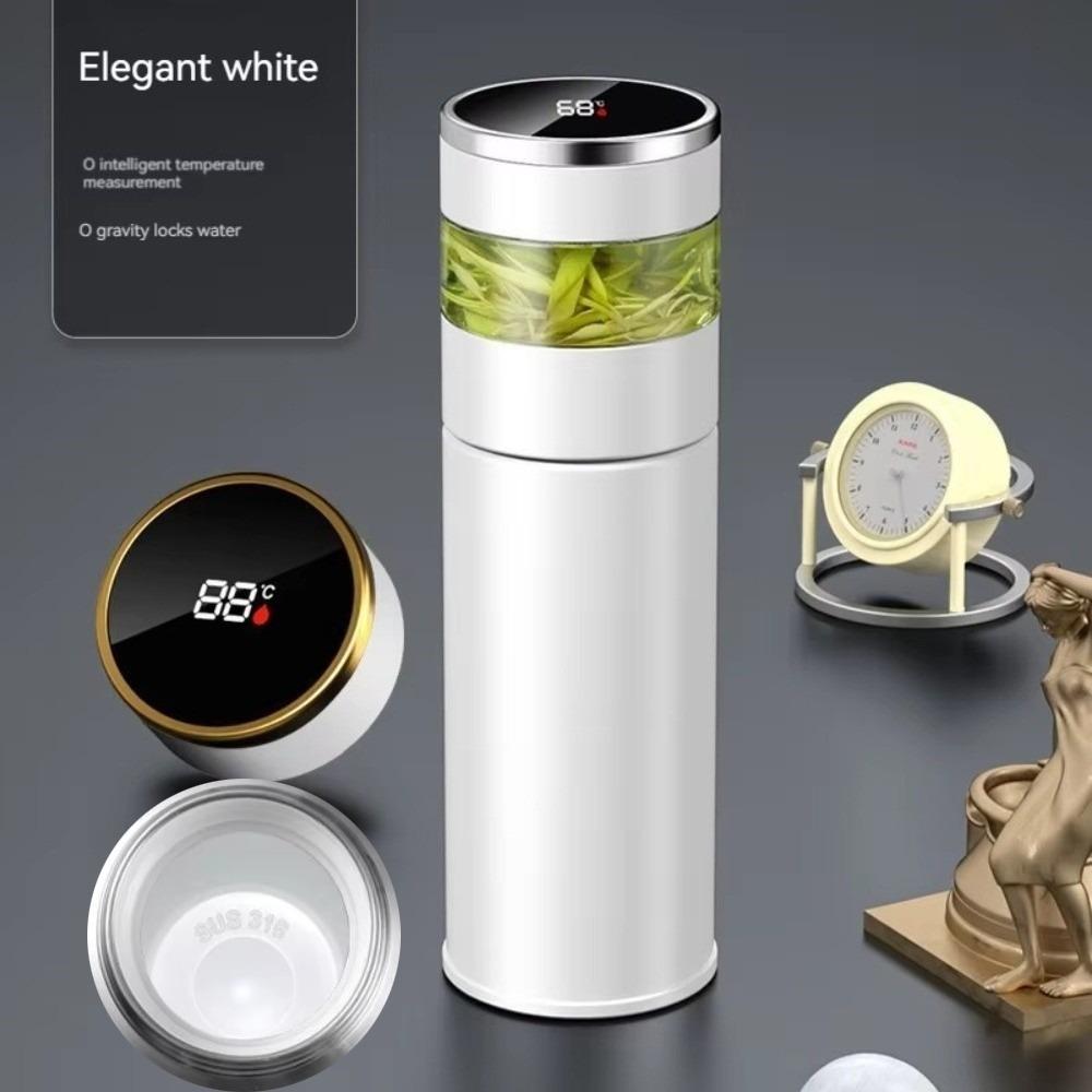 LED Temperature Display Ceramic Coated Insulated Cup Stainless Steel Tea Infuser Bottle белый