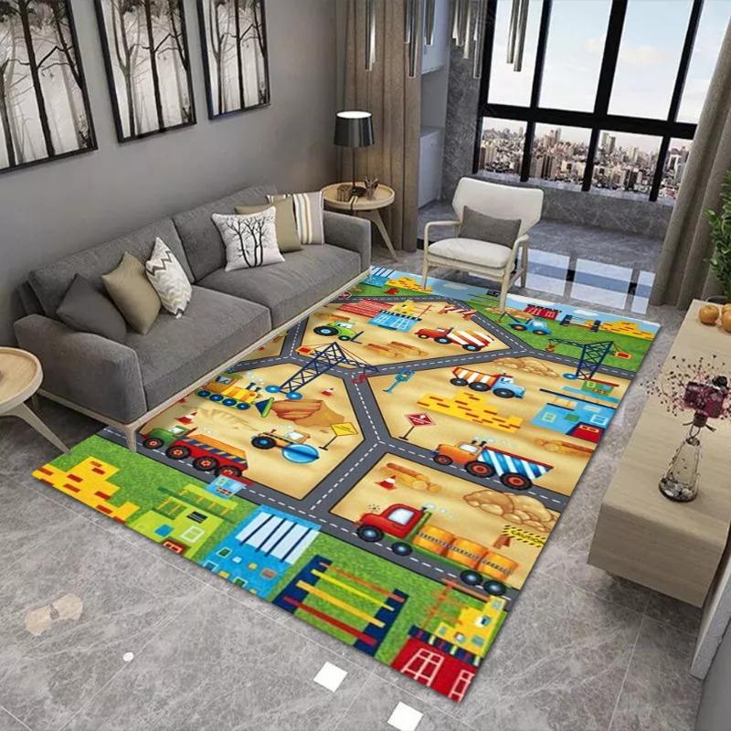 

Мультяшный Транспорт Железная дорога Ковер большой площади Подходит для гостиной и детской спальни Коврики Противоскользящий Износостойкий Мягкий Ковер 40X60CM