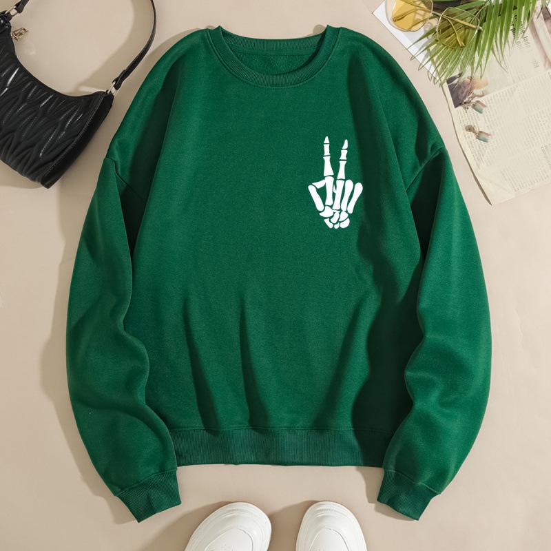 European & American Women's Loose-Fit Skull Hoodie - Plus Velvet, Long Sleeve, Round Neck