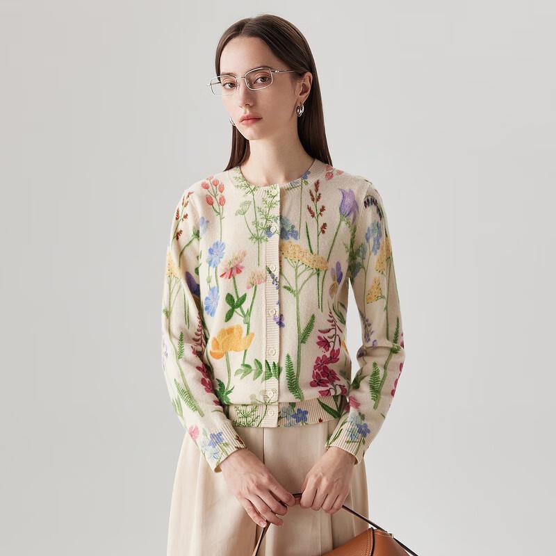 Zhaojun Women's 100% Wool Printed Knit Cardigan