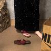 Color Matching Retro Spice Girl Style! Square Head Suede One-Word With Wedge Heels Slippers Women'S Summer Open-Toed High-Heeled Sandals