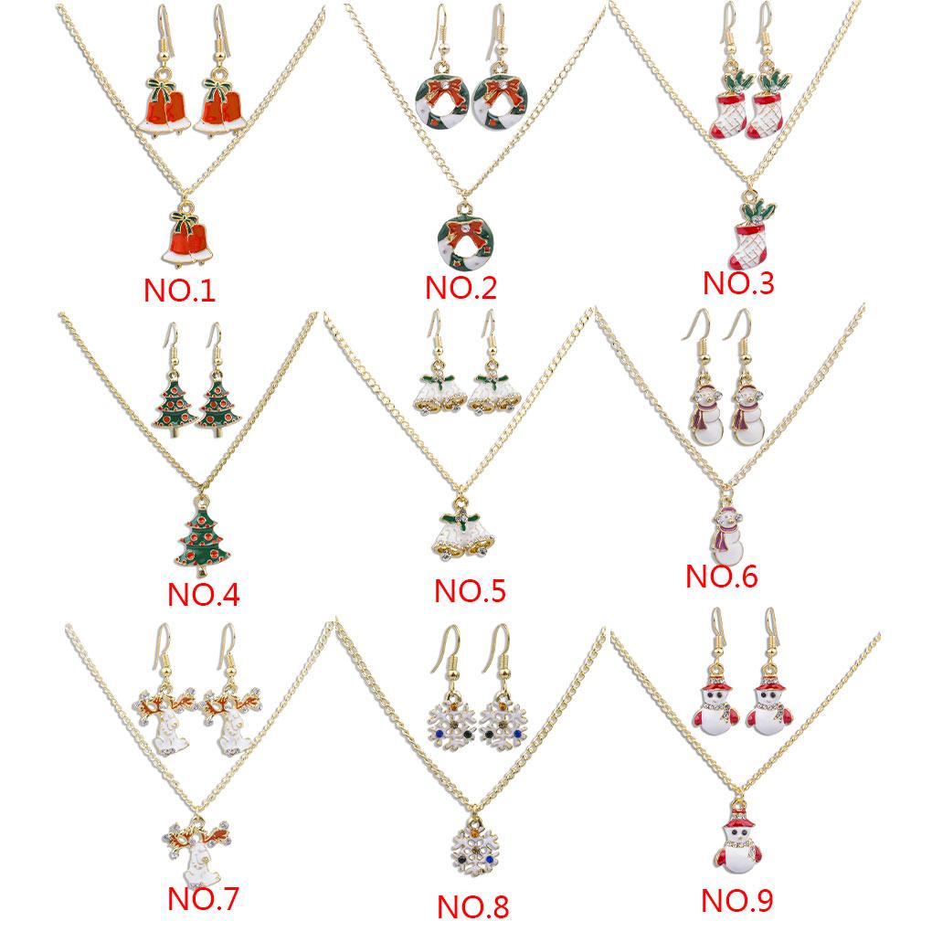 Women Girl Christmas Necklace Earring Set Alloy Plating Neck Chains Dangle Ear Loop Jewelry Gifts