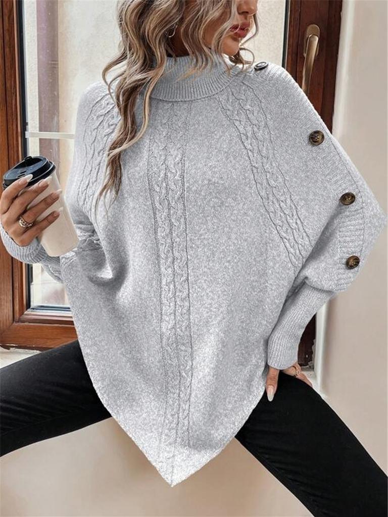 Pull en Maille Dentelle Boutonné Col Haut Style Français Automne