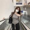 Pure desire diagonal collar off-the-shoulder long-sleeved t-shirt for women's irregular autumn new Korean version