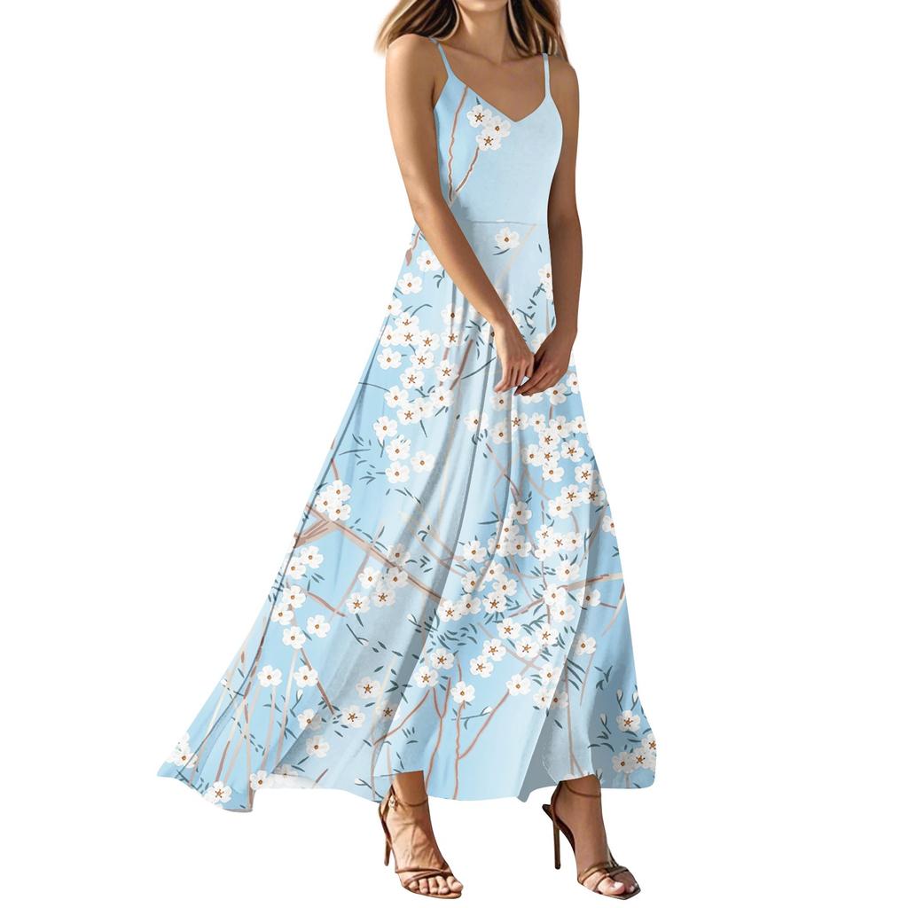 Women's Summer Casual Fashion Print Dresses V-Neck Sleeveless Dresses