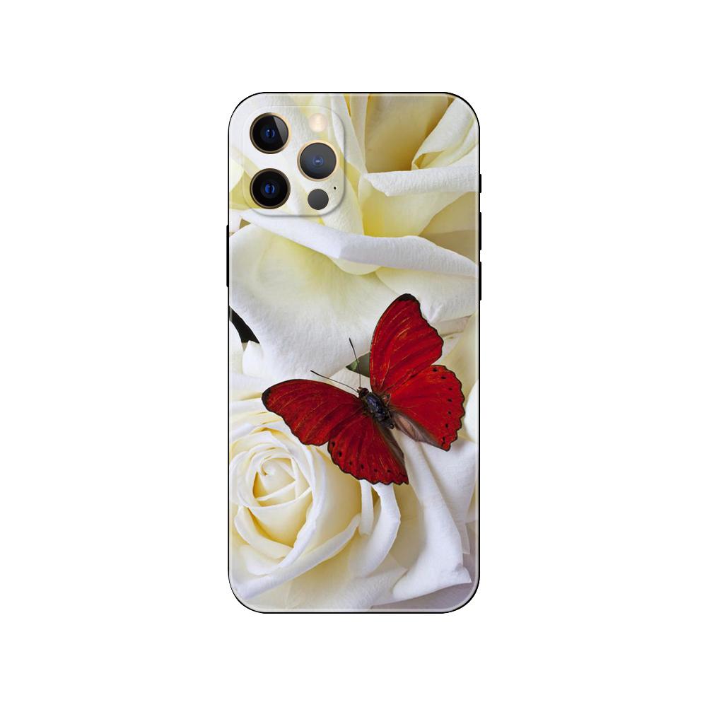 Etui na telefon z motylem na białych różach dla iphone 14 5s 2020se 6 6s 7 8 plus x 10 XR XS 11 12 13 mini pro MAX czarne etui z TPU na tył