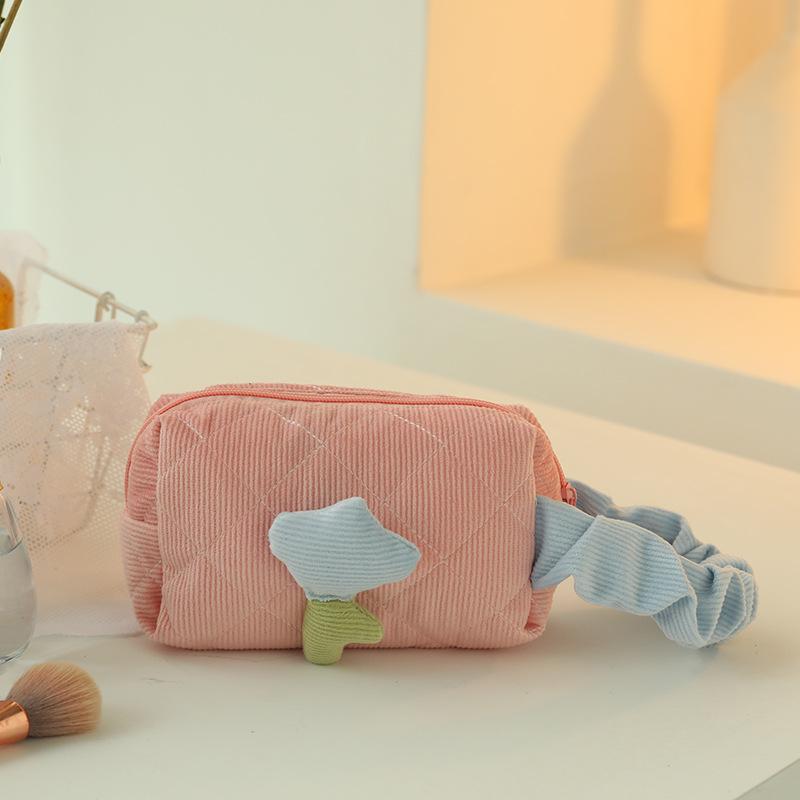 Net Red Cream Velvet Tulip Makeup Bag - High-End, Large Capacity, Portable Storage