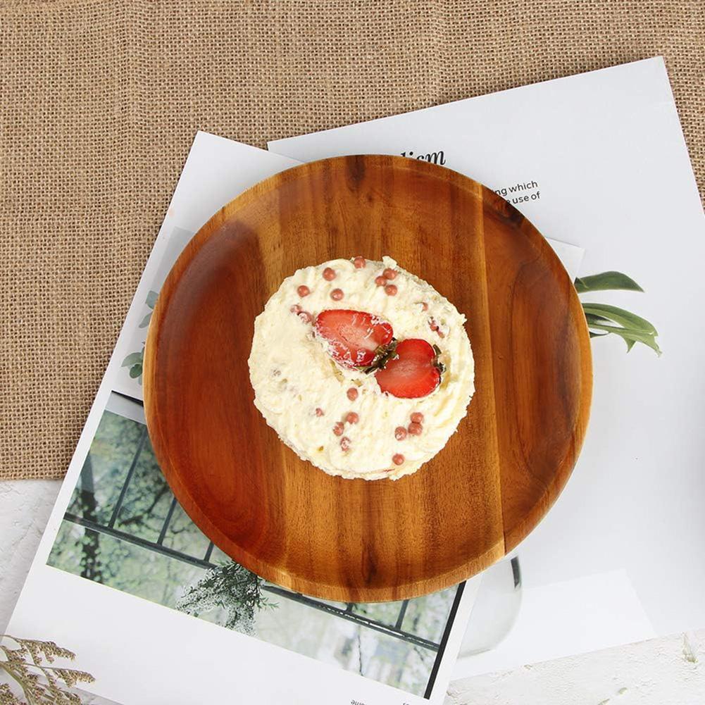 Natural Wooden Tray Round Serving Dinner Plates Sushi Dish For Food Fruit Dessert Bread Snack Platter Container Wood Tableware