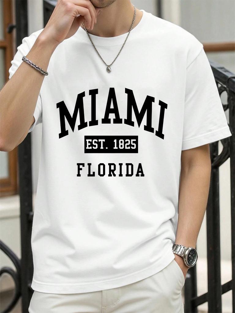 Miami Est 1825 Florida Stampa Maglietta Uomo Estate Cotone Magliette Oversize alla Moda Larga Abbigliamento Sportivo Casual Hip Hop Abbigliamento Unisex