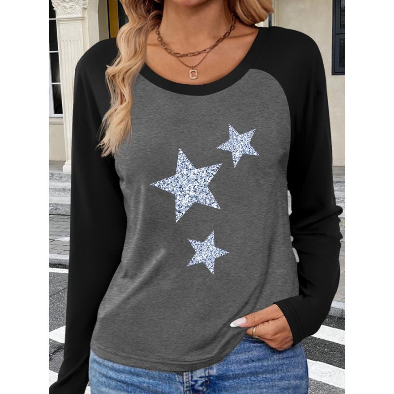 Graphic Printed Raglan Sleeve Women's Autumn and Winter Long Sleeve T-Shirt