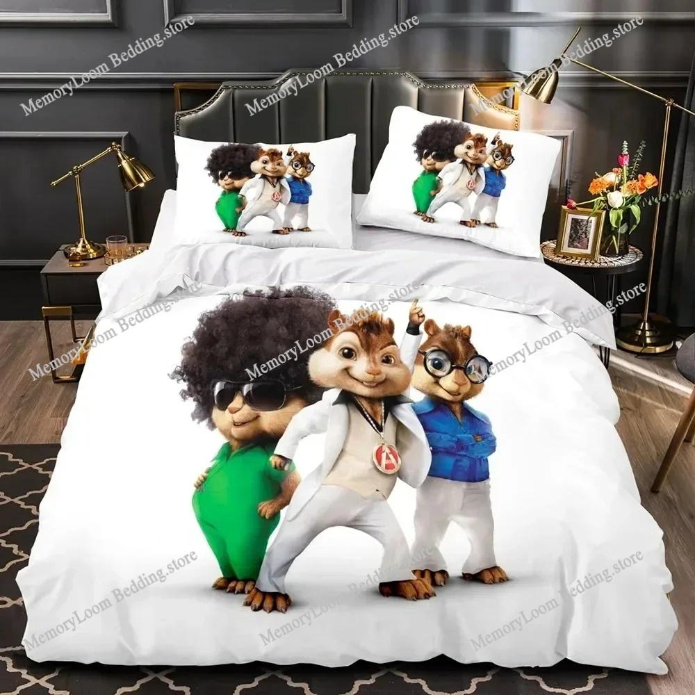 3D Printed Anime Chipmunks Alvin Bedding Set Boys Girls Twin Queen Size Duvet Cover Pillowcase Bed Kids Adult Home Textileextile