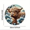 Metal Wall Art Poster Round Sign 8x8 inch Blue Flower Mountain Cattle Living Room Decor