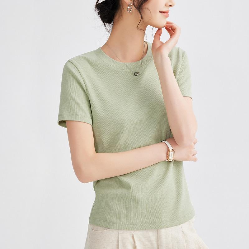 Women's Summer Round Neck Solid Color All New Stretch Top