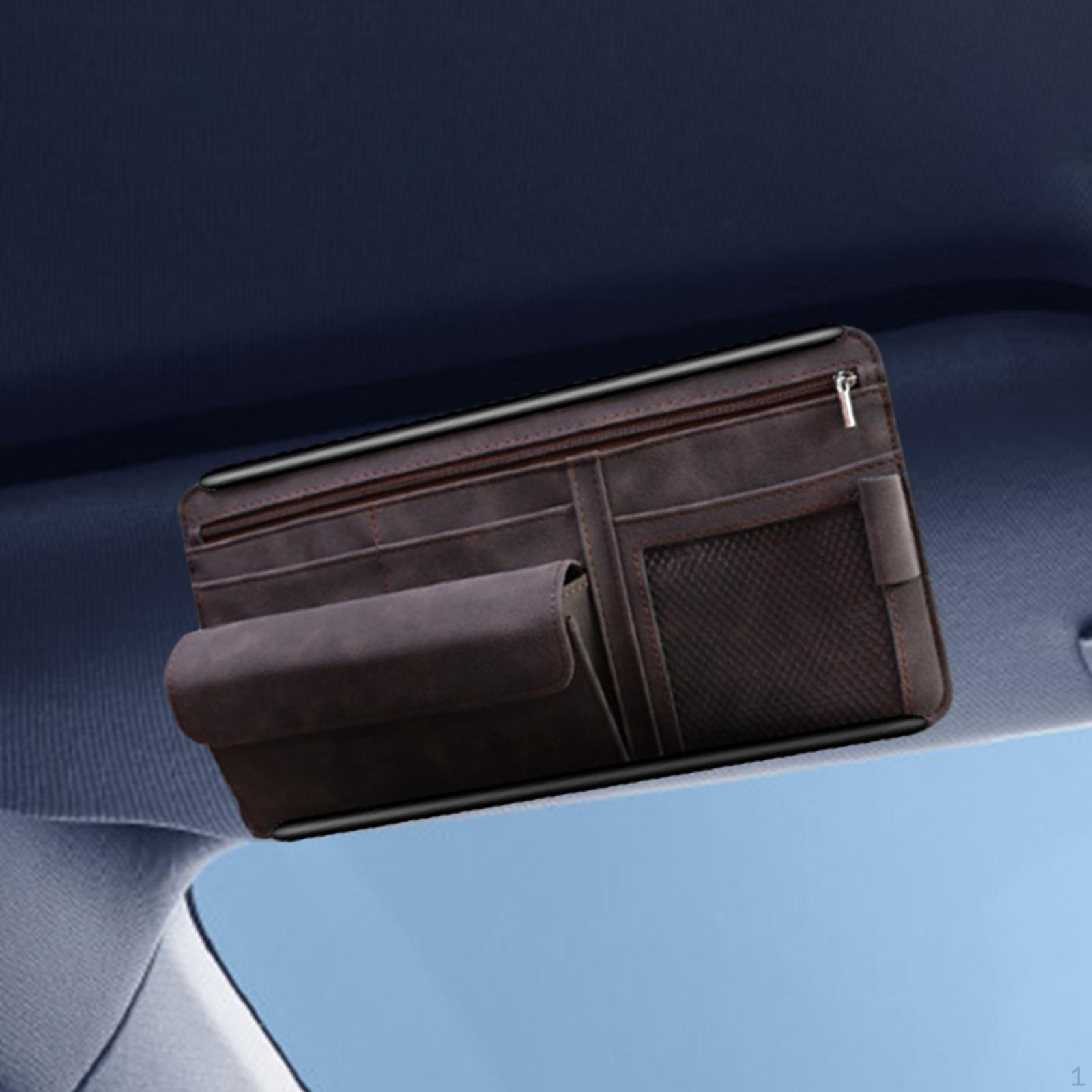 Car Sun Visor Organizer Glasses Holder Card Cash Pouch with Multi Pocket Versatile коричневый