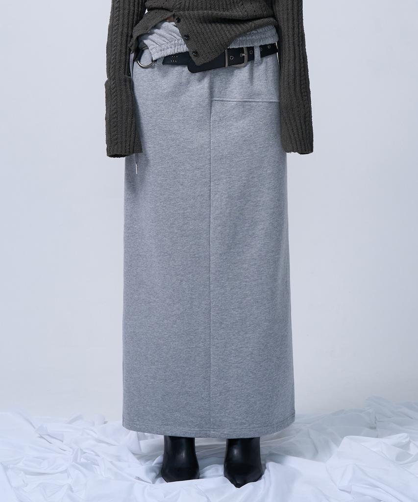 ZIZEMUSEUM Folding Waist Band Maxi Skirt (Melange Gray)