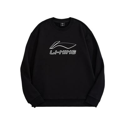 Li Ning Casual Sports Fleece Loose Crew Neck Logo Sweatshirt Men Sweatshirt Black AWDUH43-1
