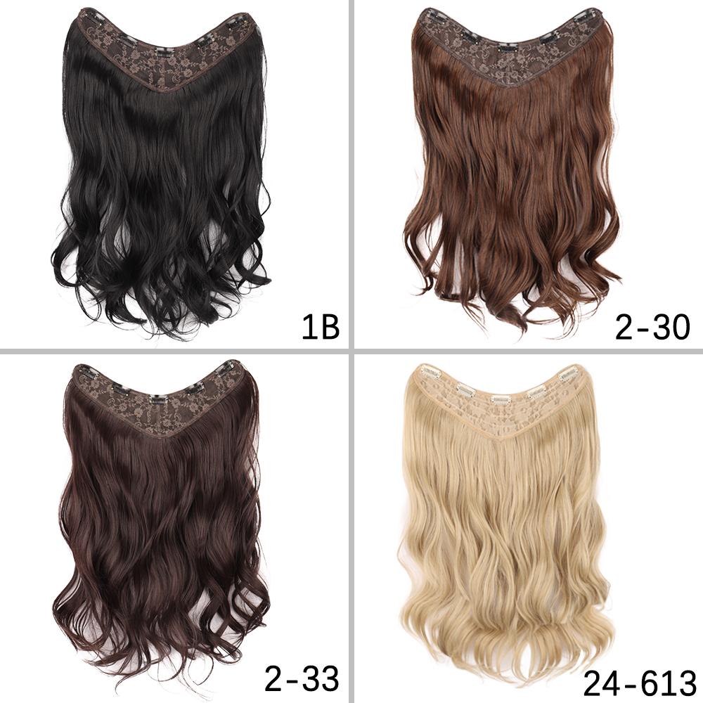 Synthetic Long Wavy Full Head Half Wig V-Shape Clip In Hair Extension One Piece Thick Hairpiece