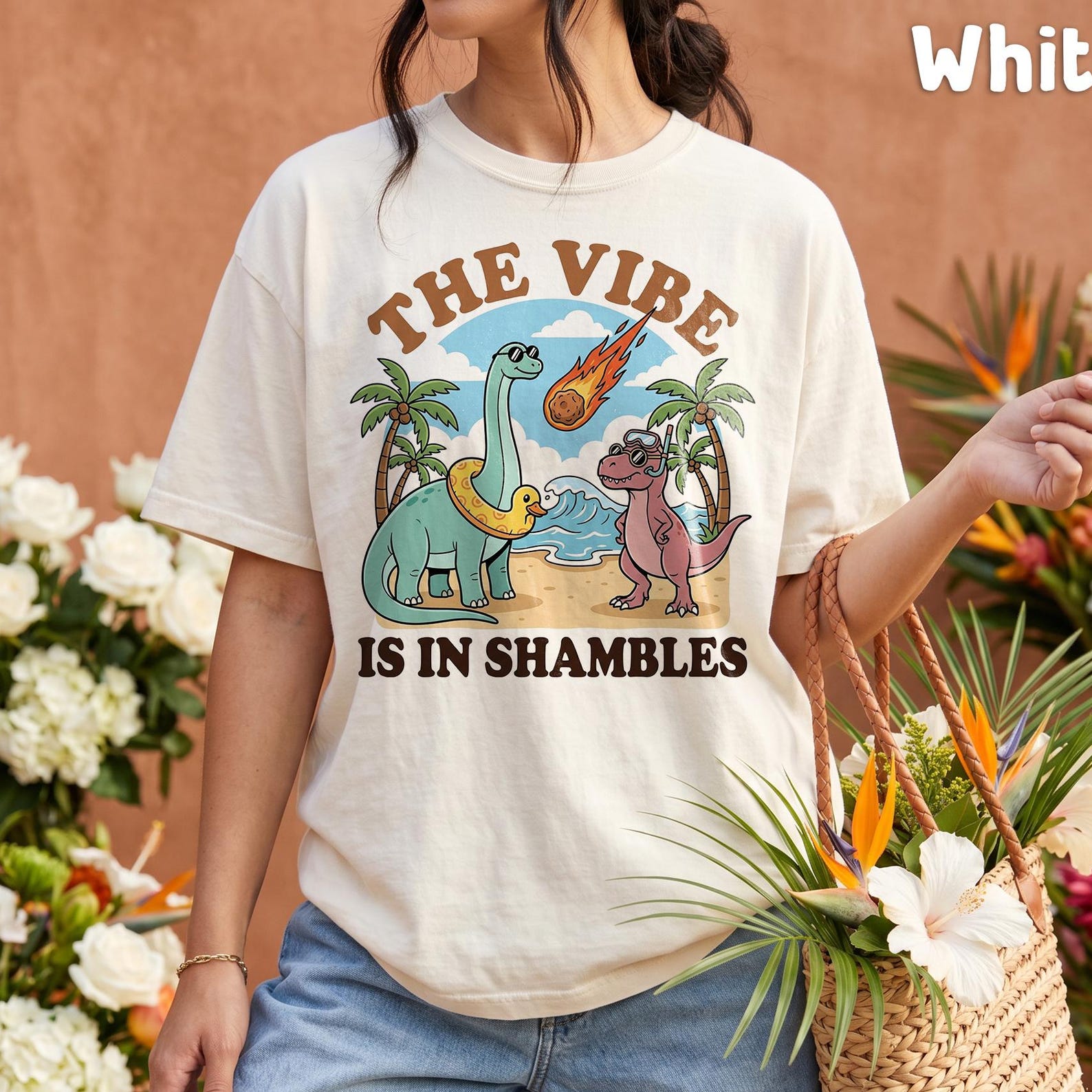 Comfort Colors® - The Vibe Is In Shambles Shirt, Cute Dinosaur Tee, Funny Dino Extinction Beach Shirt, Retro T-Rex Humor Gift S