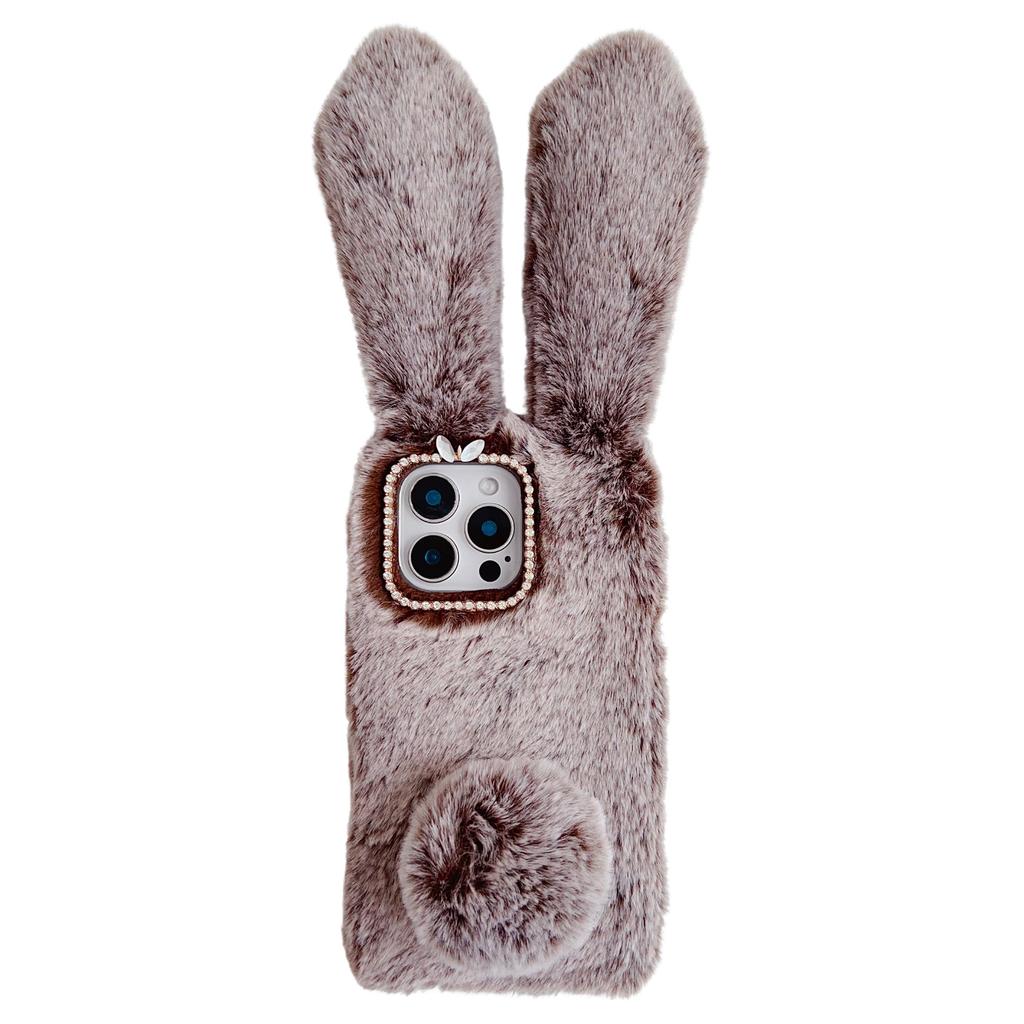 For iPhone 16 Pro Case Bunny Ears Furry Soft TPU Protective Phone Cover