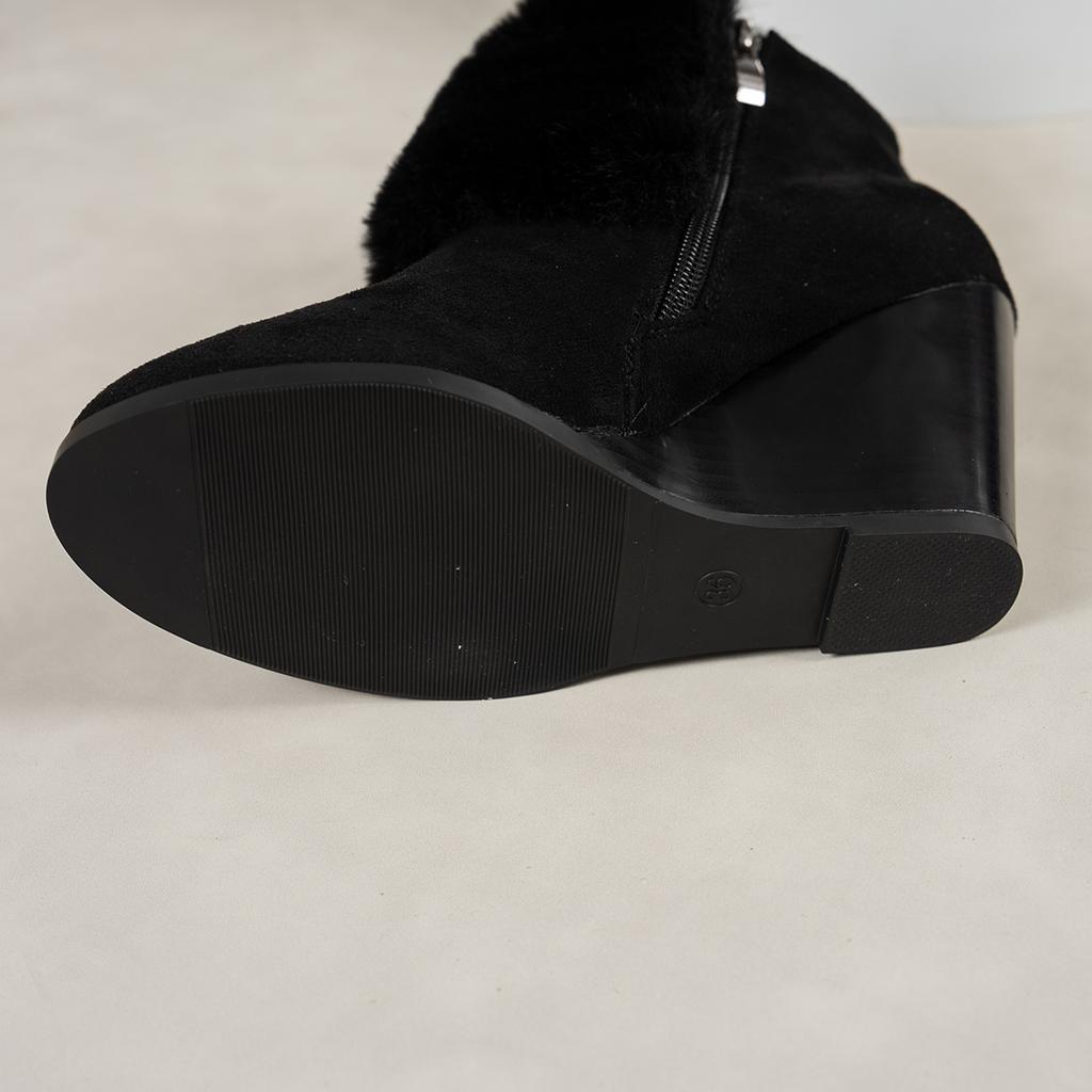 Fashion Aphixta Black Wedge Heel Modern Boots Soft Furry Ankle Boots Women Winter Boot Buckle Shoes Botas Mujer Botines Big Size 43