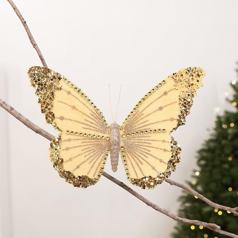 Clip-On Velvet Christmas Butterfly Ornament Artificial Butterfly Hanging Decor Wedding Decor