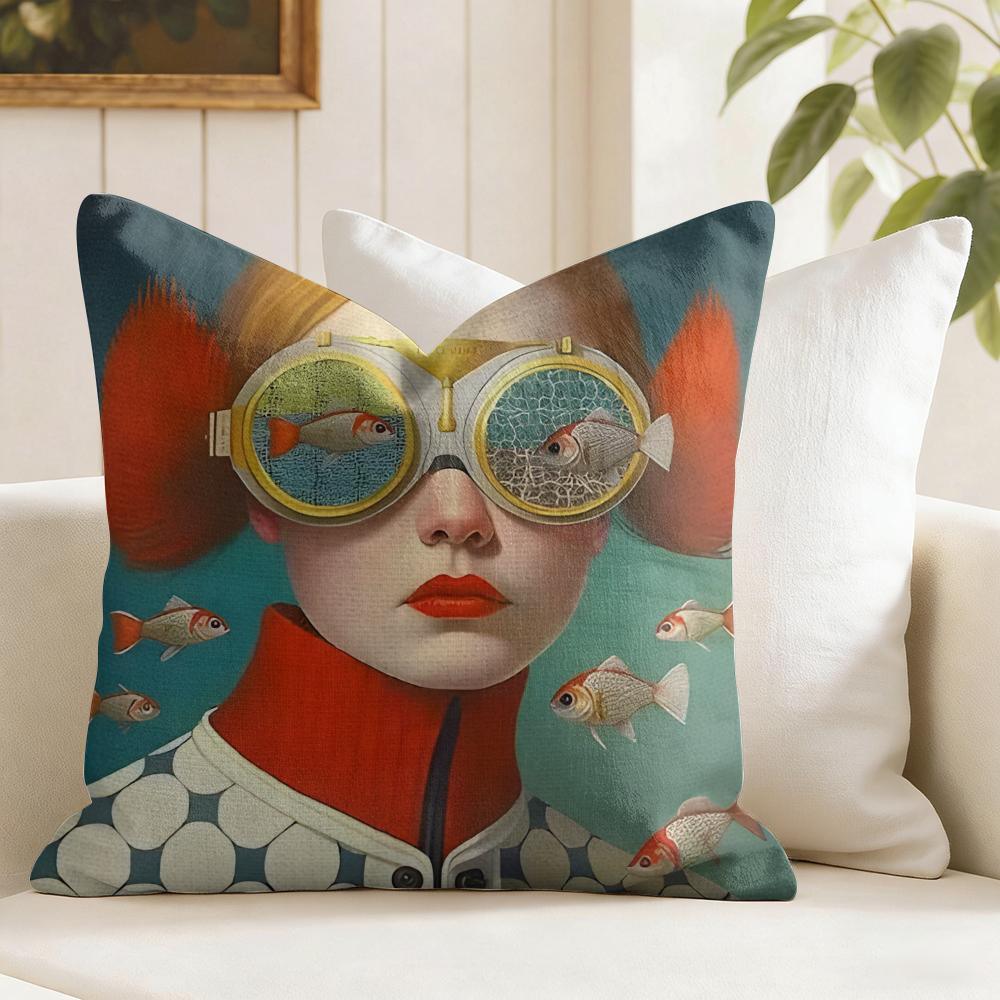 Flower Girl Aesthetic Cushion Cover Summer Linen Pillow Case Organic Fabric Cushion Cover DoubleSided Print Sofa Home Decor