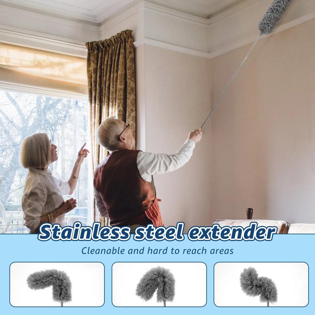 5Pcs Dust Removal Dusters 41-210cm Extendable Telescopic Duster Floor Ceiling Cleaning Mop Fan Furniture Bed Bottom Dust Cleaner