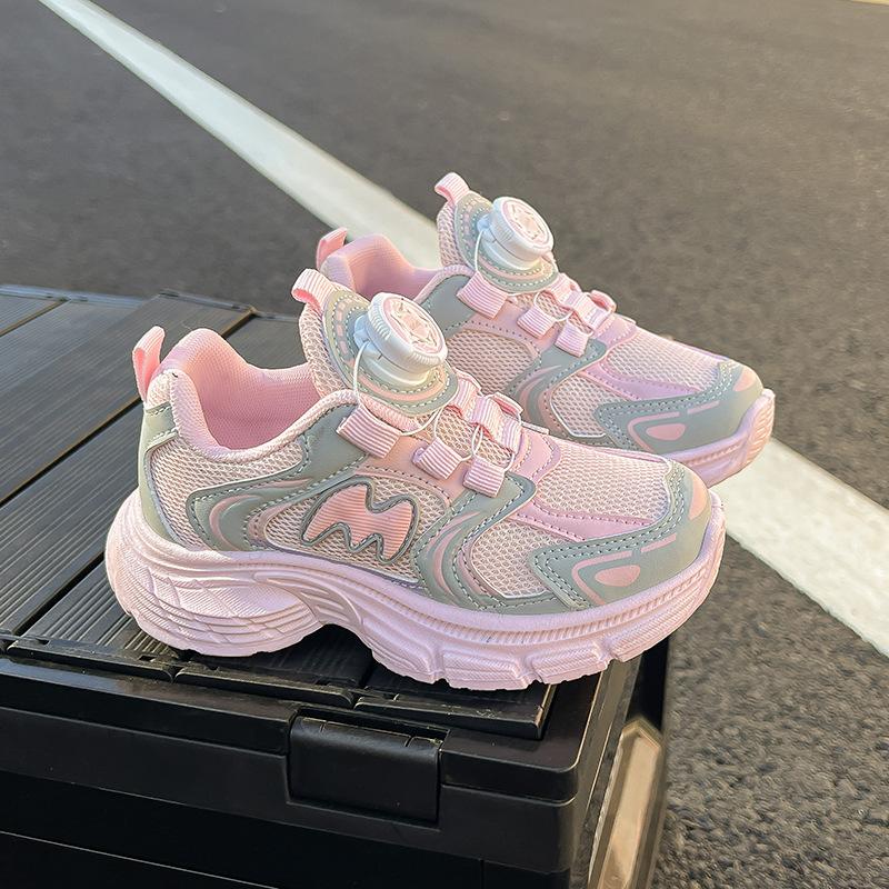 Children's sports shoes 2025 spring and autumn boys' dad shoes rotating button girls' casual shoes fashion soft-soled running shoes