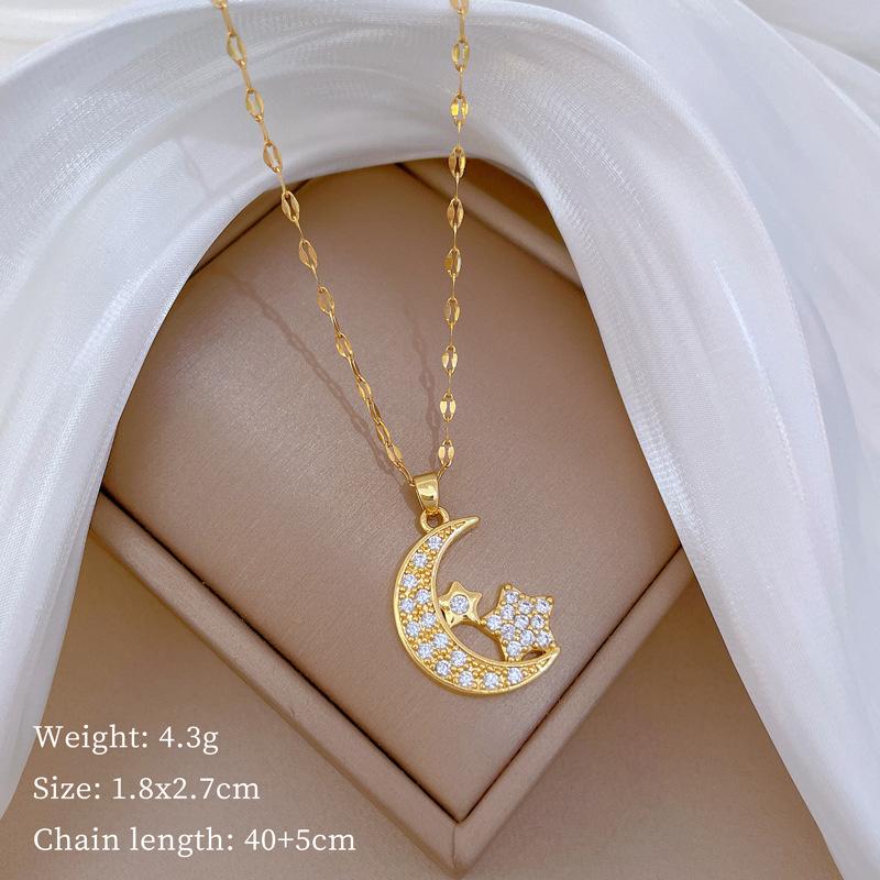 Star Moon Myth Zircon Light Luxury Temperament Gorgeous Full Diamond Necklace Female Versatile Clavicle Chain Titanium Steel Chain