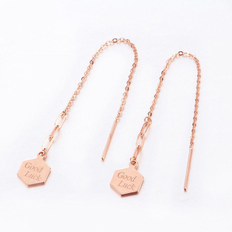 

Exquisite Russian 585 Purple Gold Lucky Brand Letter Brand Earphone Light Luxury Plated Rose Gold Goodluck Earphone ( 7cm )