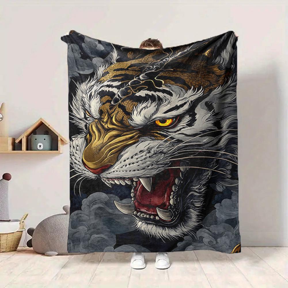 1pc Tiger Design Blanket Warm, Cozy, And Soft, Suitable for Sofas, Beds, Cars, And Office Use.Perfect for Camping And Travel, Making It a Great Gift f