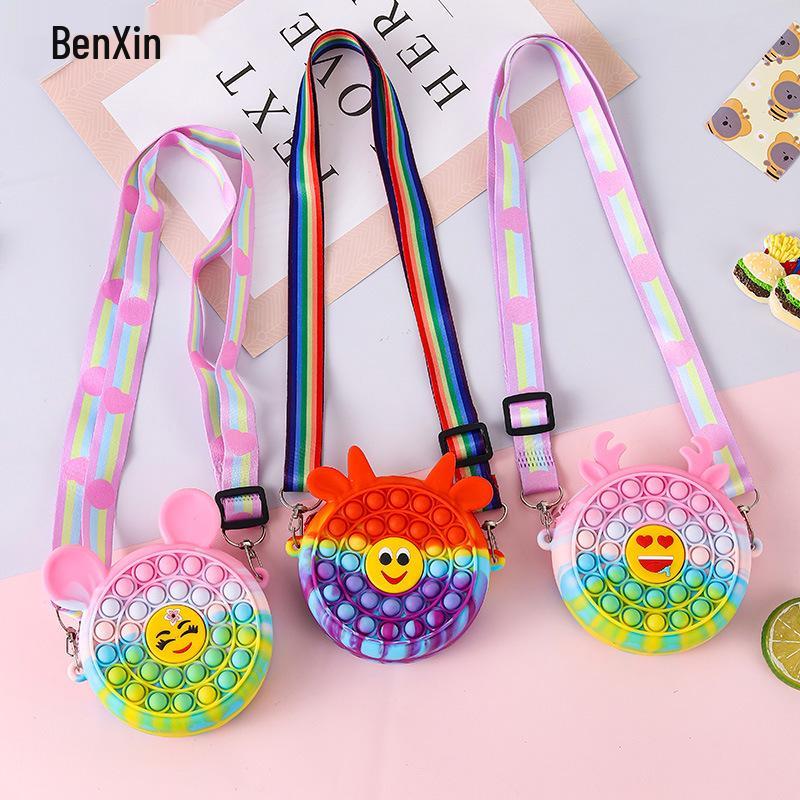 Rainbow Smiley Face Crossbody Bag: Cute Silicone Coin Purse for Girls
