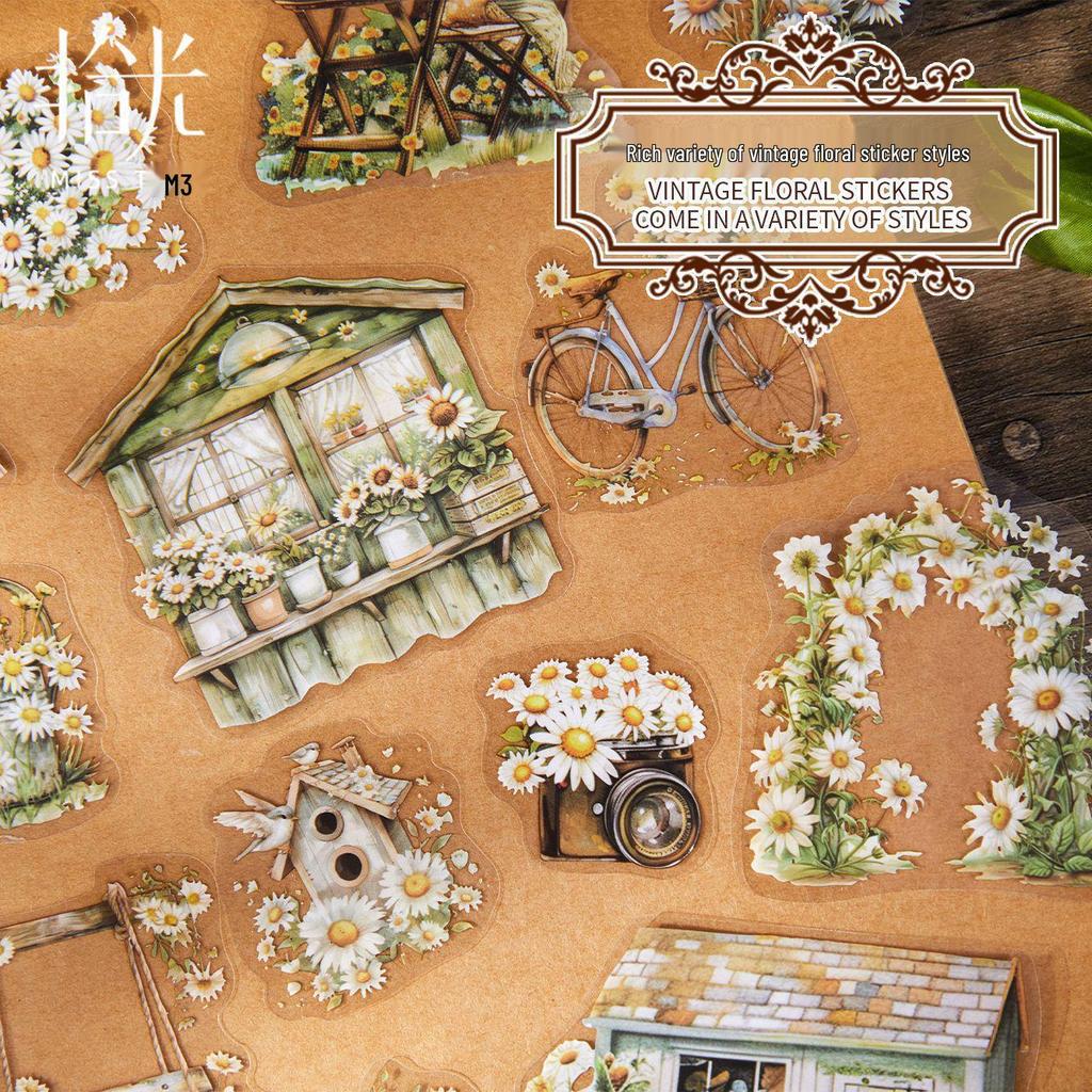 Shiguang Blumige Landschaft PET-Aufkleber-Set: 30 gemischte pflanzenförmige Dekorationsaufkleber in 6 Designs.