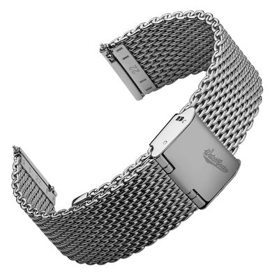 WatchGecko Klassisches Mesh-Uhrenarmband 22mm Polierter Edelstahl Schnellverschluss