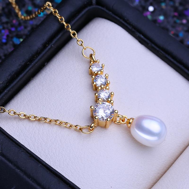 LSOOYH Colier de perle de cultură de apă dulce naturală pentru femei, fată, clasic, aur, pandantiv, lanț de claviculă, cadou de aniversare, comerț cu ridicata