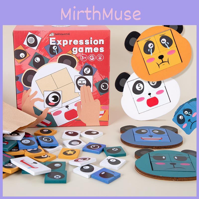 Building Wooden Kids Blocks Panda Expressions Matching Toy For Early Education