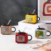 Retro Cat TV Ceramic Mug with Lid & Straw 450ml Cute Coffee Cup Leak-Proof Heat Resistant TV Shape Milk Beer Mugs Novelty Gift Home Decor