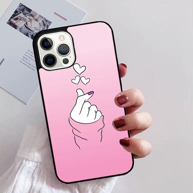 Korean Finger Heart Love Phone Case For iPhone 17 Air 16 15 14 13 12 Pro Max Plus Max Cover Shell Coque
