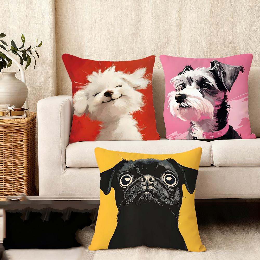 Dog Cute Cushion Cover Plush Fabric Soft DoubleSided Printed Sofa Warm Winter Home Child Gift Pillow Case