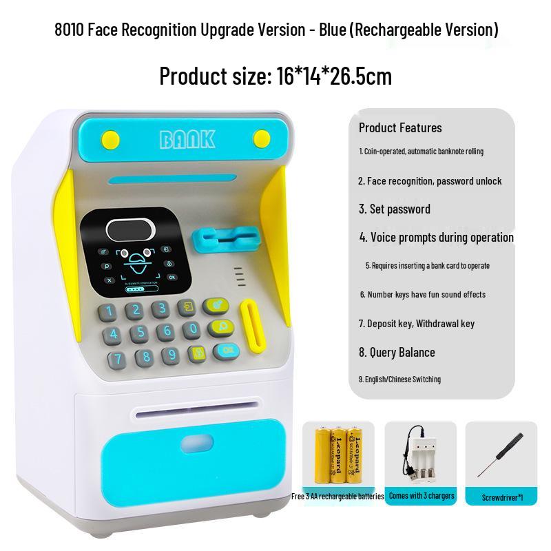 Smart ATM Money Box with Face Recognition and Password, Automatic Coin Loader - Children's Toy Safe